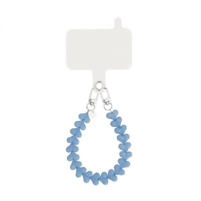 xoxo Wildhearts telefoonkoord met clip - Funky Hearts (Lichtblauw) - Kort koord - Geschikt voor iPhone - Geschikt voor Samsung - Phone cord met koord clip - Easy Cord - Telefoonketting - Hartjes koord voor telefoon - Lichtblauw / blauw