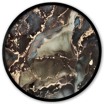 Poster in lijst Rond - Fotolijst 40x40 cm - Posters - Marmer - Goud - Groen - Ronde posterlijst zwart - Decoratie - Wanddecoratie woonkamer - Muurdecoratie slaapkamer