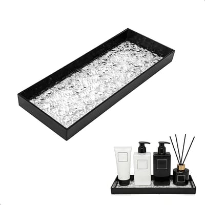 Decoratieve Acryl Tray voor Badkamer - Perfect voor Parfum, Kaarsen, Handdoeken en Sieraden - 29 x 11 x 3 cm, Rechthoekig, Zwart