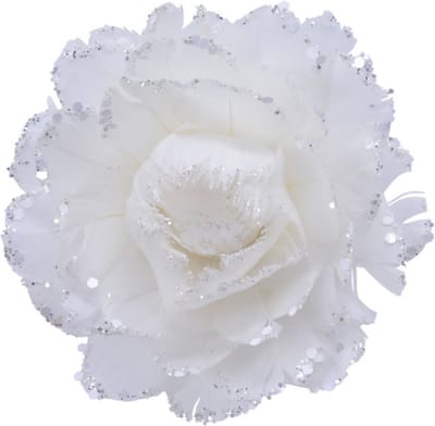 Decoris Kerstboom bloem - op clip - wit - 11 cm - kunststof - kerstversiering