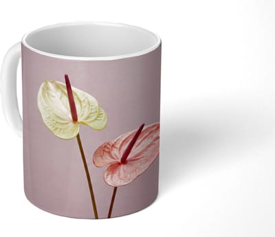 Mok - Koffiemok - Bloemen - Anthuriums - Geel - Roze - Mokken - 350 ML - Beker - Koffiemokken - Theemok