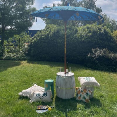 Ancient Wisdom - Parasol - Bali terrasparasol met turquoise decoratie - zonnescherm - schaduwdoek - tuinparasol - buitenparasol - tuinaccessoire