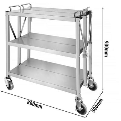 GGM Gastro Servierwagen - klappbar - 880x500mm - mit 3 Abstellfächen Zilver