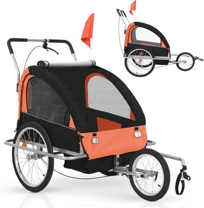 Fietsaanhanger 2-zits voor kinderen en honden, opvouwbaar, maximale belasting 40 kg, 3 kleuren