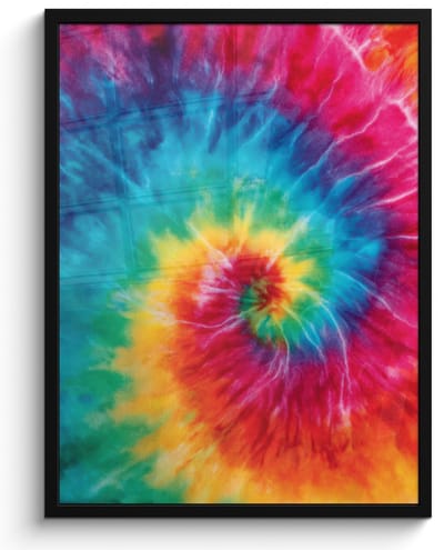Poster in lijst - Fotolijst 60x80 cm - Posters - Regenboog - Tie dye - Kleurrijk - Blauw - Posterlijst zwart - Decoratie - Wanddecoratie woonkamer - Muurdecoratie slaapkamer