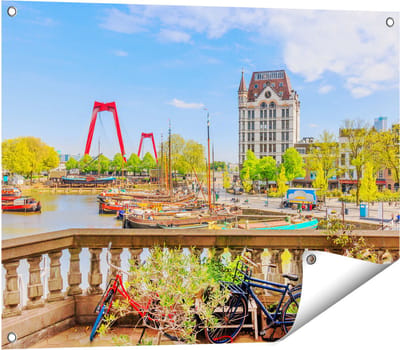 Gards Tuinposter Kleurrijke Oude Haven in Rotterdam - 80x60 cm - Tuindoek - Tuindecoratie - Wanddecoratie buiten - Tuinschilderij