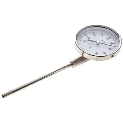 -30 tot +50°C RVS Bimetalen Thermometer 100mm Behuizing 160mm Dompelbuis Onderaansluiting - TBLUSH-35-100-160