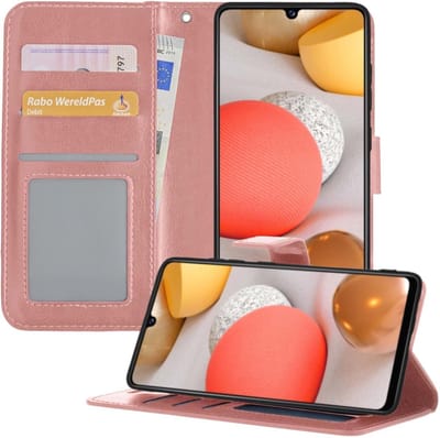 Hoesje - Met Pasjeshouder - Geschikt voor Samsung Galaxy A42 - Luxe Bookcase Portemonee - Flip Case - Kunstleer Book Case - Flipcase - Book Cover - Walletcase - Portemonneehoes - Telefoonhoesjes - Rosé goud