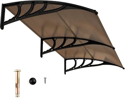 COSTWAY Luifel voor voordeur 199 x 99 cm, overkapping van aluminium en polycarbonaat, transparante boogluifel, huisdeurluifel, huisdeurluifel, voordeurluifel voor entree (koffie)