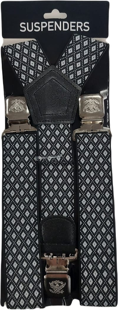 Bretels | Kleur: Zwart - Wit Ruit Motief | Bretels Heren Volwassenen | Stevige Clips | Sterke Clips | Brede Clips | One Size Fits All