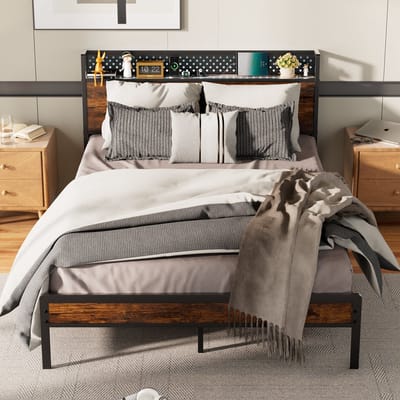 KUTAS Metalen Bed 140x200 cm - Tweepersoonsbed - Bedframe Met LED-verlichting en USB-oplaadstation - Metalen Bed Met Metalen Frame - Zonder matras - Bedframe Met Opbergruimte Onder de Matras