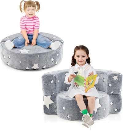 Kinderbank Speelbank - Zitje en Mat - Spelen en Rusten - Lichtgevend in Donker - 80x64x40 cm - Grijs