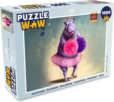 Puzzel Nijlpaard - Bloemen - Ballerina - Pompons - Portret - Kids - Legpuzzel - Puzzel 1000 stukjes volwassenen