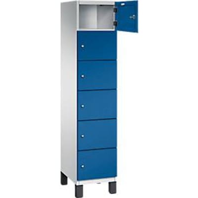 C+P Cambio lockerkast, 1 vak, 6 vakken, op poten, B 400 x D 525 x H 1980 mm, lichtgrijs/enziaansblauw