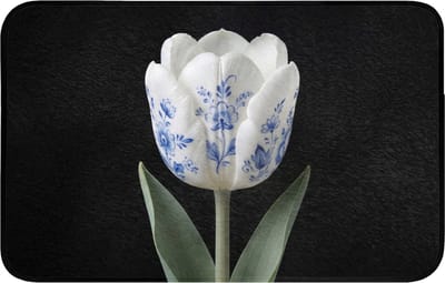 Badmat 80x50 cm - Antislip - Tulp - Patroon - Blauw - Badmatten voor badkamer - Badkamermat - Douchemat - Badkamer mat