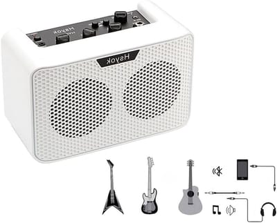 Krachtige 10 Watt Elektrische Gitaarversterker met Witte Speaker voor Optimaal Geluid en Draagbaarheid