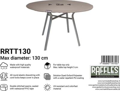 Raffles Covers Beschermhoes rond tuintafelblad - ⌀ 130 H: 5 cm - RRTT130 - Waterdicht - UV-bestendig - Elastische zoom - Beschermhoes tuinmeubelen - Tuintafelbladhoes