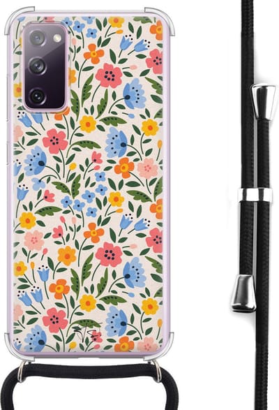 Hoesje met koord geschikt voor Samsung Galaxy S20 FE - Romantische bloemen - Inclusief koord - Crossbody beschermhoes - Transparant, Multi - Mooie Telefoonhoesjes