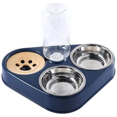 3-in-1 voerbak voor honden en katten met drinkfles, automatische drinkfontein, draagbaar, duurzaam, roestvrij staal, 3 kommen, huisdierbenodigdheden gray