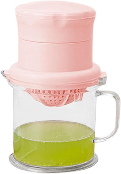 Citruspers met Beker - Handpers Fruit - Verse Sap Maken - Met Geïntegreerde Zeef - 15 cm - Roze