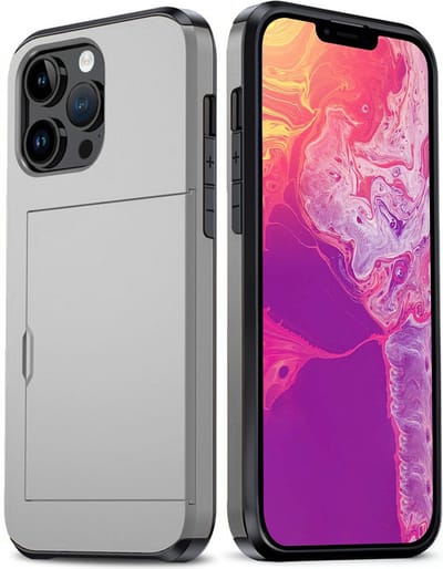 Hoes Geschikt voor iPhone 14 Pro Hoesje Hard Case Met Pas Houder - Hoesje Geschikt voor iPhone 14 Pro Hoes Shockproof Hard Cover Met Kaarthouder - Grijs