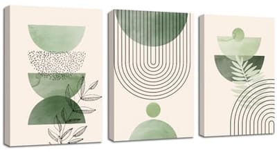 Moderne groene planten canvas wanddecoratie - 3 panelen Boho stijl