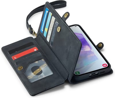 CaseMania Bookcase hoesje geschikt voor Samsung Galaxy A57 - Effen Zwart - Kunstleer - Portemonnee met 10 Vakjes voor Pasjes, Cash & Ritsvakje