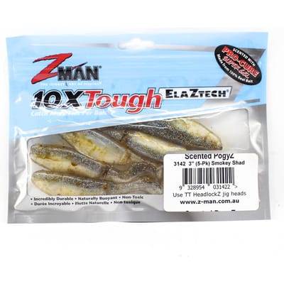 Zman Soft Lure Geurende PogyZ 3 Inch 5/Pack Smokey Shad (1422) white