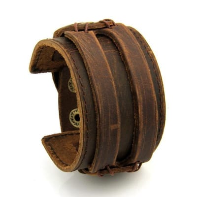 Brede Leren Armband – Scratch Brown - Twee Riemen