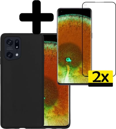 Hoesje - Met 2x Screenprotector - Geschikt voor OPPO Find X5 - Sterk & Shockproof - Back Cover - Siliconen Case - Telefoon Hoes - Telefoonhoesjes - Zwart