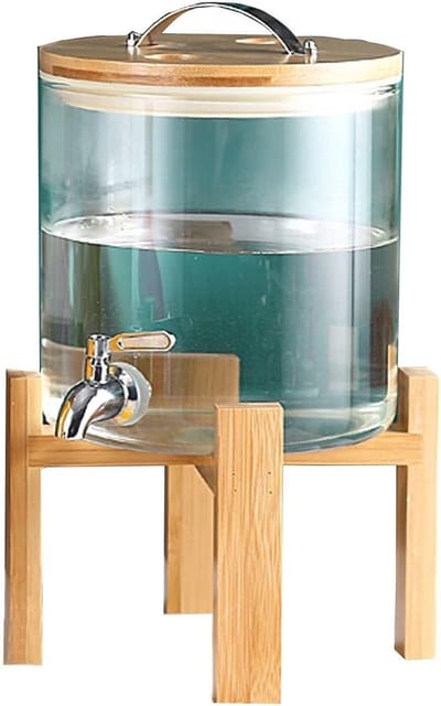 Lekvrije glazen drankdispenser met houten standaard - perfect voor cocktails en water - 5L