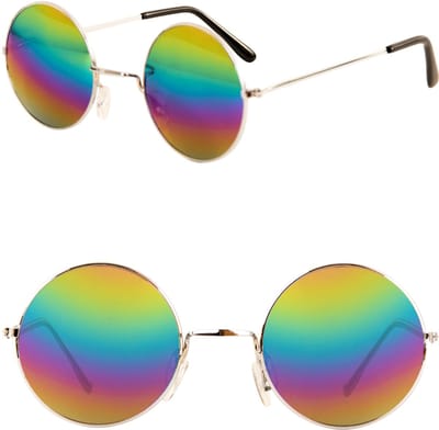 2x Hippie Uilebril flower power Regenboog glas