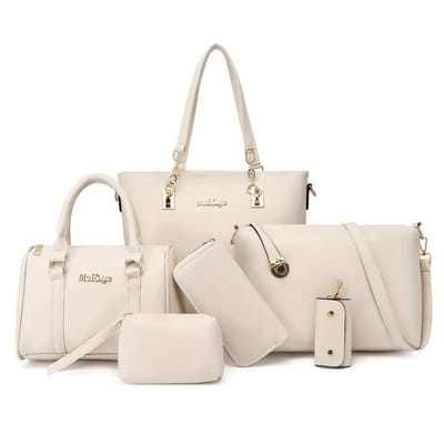 Bovista Handtas Dames - Schoudertas - School - Shopper - Schooltas - Werktas - 6-Delige Set - Wit