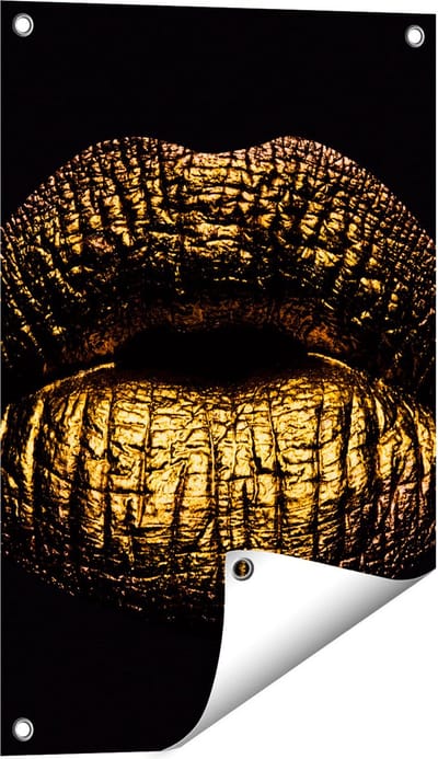 Gards Tuinposter Gouden Lippen - 40x60 cm - Tuindoek - Tuindecoratie - Wanddecoratie buiten - Tuinschilderij
