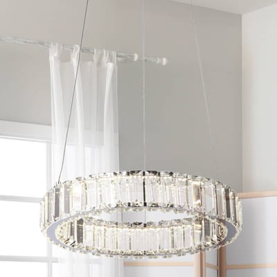 Searchlight LED hanglamp Filumena, grijs/helder, metaal/glas, Ø 35 cm