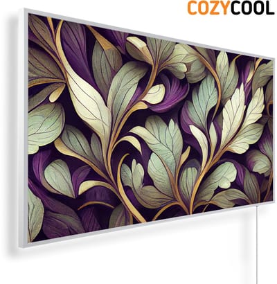 Infraroodpaneel met afbeelding | Art nouveau patroon bladeren | 1200 Watt | Witte lijst | Infrarood verwarmingspaneel | Infrarood paneel | Infrarood verwarming