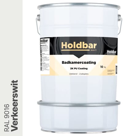 Holdbar Badkamercoating Verkeerswit (RAL 9016) 10 kg - Badkamerverf - Tegelverf - Alle kleuren - Waterdichte Badkamer verf - Ook Toepasbaar in douchecel - Gemakkelijk te reinigen - 2 Componenten