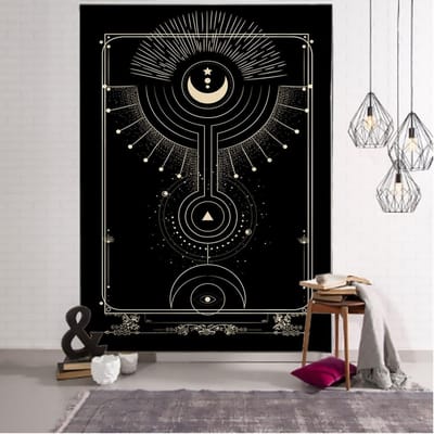 Hekserij Tarot Wandtapijt Wandhanger Zwart Khaki Zon Maan Sterren Universum Geometrisch Patroon Slaapzaal Huisdecoratie Gordijnen 95x70CM white