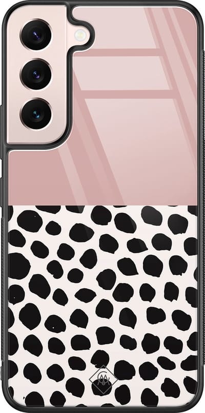 Casimoda® hoesje - Geschikt voor Samsung Galaxy S22 - Stippen roze - Luxe Hard Case Zwart - Backcover telefoonhoesje - Roze