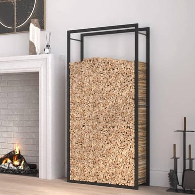 Houtopslag Houder - Brandhout Rek - Haardhout Opslag - Verbeterde Luchtstroom - 80 x 154 cm - Mat Zwart