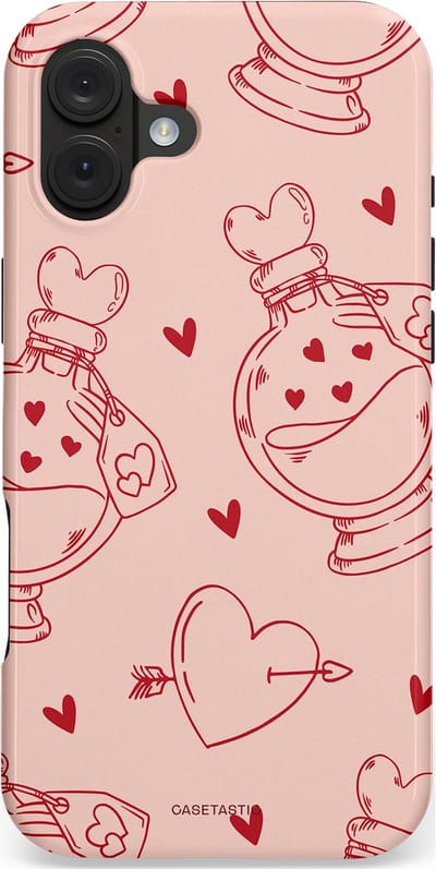 Casetastic hoesje geschikt voor Apple iPhone 16 Plus - MagSafe - Dubbellaagse bescherming - Zoete Liefdesflirt - Roze Rood - Pafrum - Love You - Valentijn - Fashion Case - Perzik Zand Koraal