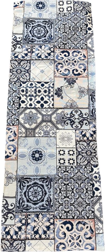Tafelloper - luxe gobelin - Mural - Tegelmotief - Delfts blauw - Loper 140 x 45 cm