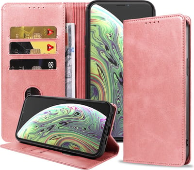 Smartphonica iPhone X/Xs leren hoesje met magnetische sluiting - Roze geschikt voor Apple iPhone X/10;Apple iPhone Xs