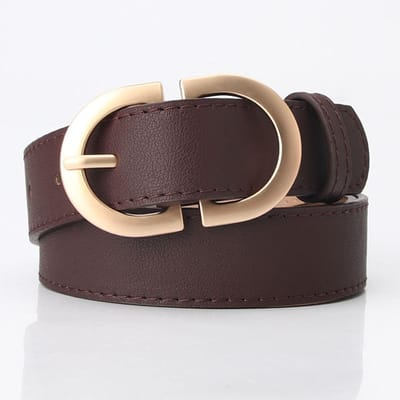 Mode Vrouwen Riem PU Leer Vintage Stevige D-vormige Gesp Skinny Taille Banden Pin Gesp Riemen One Size koffie