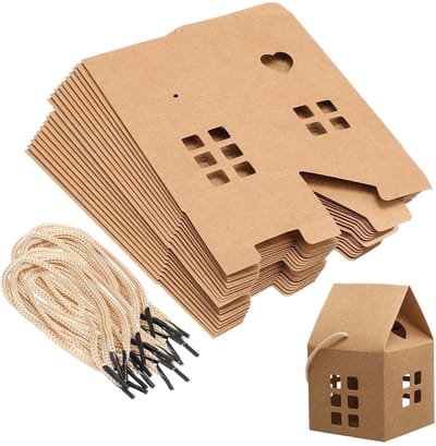 Dailygoods- Geschenkdoosjes 30 stuks - Kraftpapier - Bruin karton - Huisvormig - 8x8x7.5 cm - Voor snoep en kleine cadeautjes - Cadeauverpakking