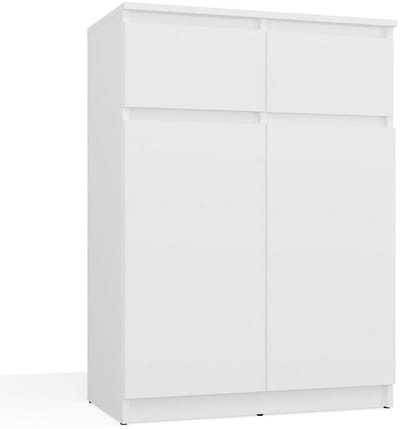 Moderne ladekast 2 deuren & 2 lades – Greeploos design | Kleur: Mat wit | Maat: 70x39,5x97 cm