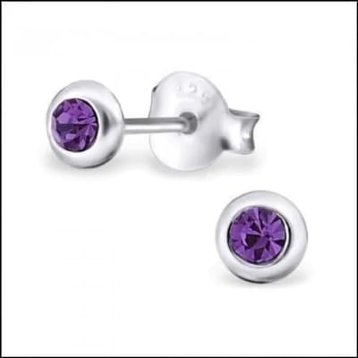 Aramat Jewels | Oorbellen | Zilveren Kristal Oorbellen - Subtiel en Elegant | 4mm / Paars | |5mm | Zilver | Kinderen, Volwassenen | Verkleurd niet