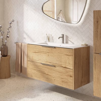 Saqu Lima badmeubel incl. glans witte keramische wastafel 100x51x61cm eiken marcato – rvs greep
