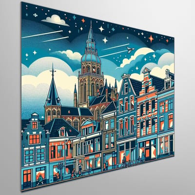 Modern groningen schilderij | Groningse Urban Verbeelding: Hedendaagse Kunst in de Noordelijke Stad | Kunst - 80x80 centimeter op Dibond | Foto op Dibond