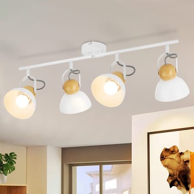 NETTLIFE Opbouwspot - wit - rond - 4-lichts - E27 Fitting - 350° draaibar Plafondspot - Max.25W - Vintage Plafondlamp - Metaal - Hoogwaardig Design - voor Hal | Woonkamer | Keuken - Zonder Lichtborn